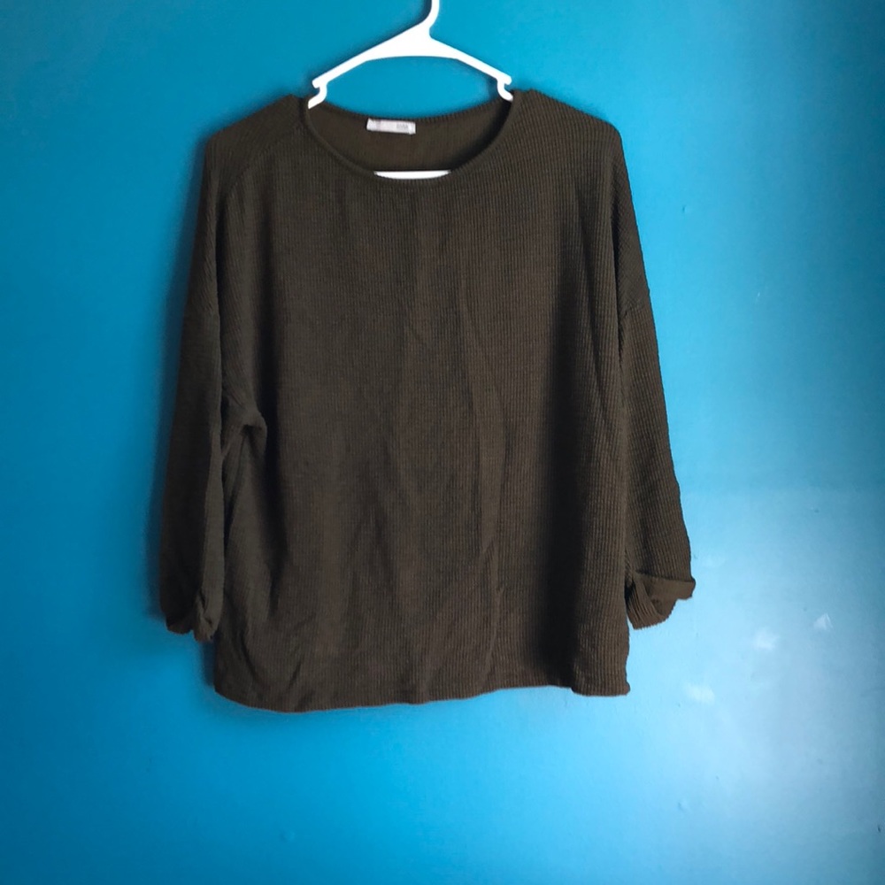 Zara olive green 3/4 sleeve shirt